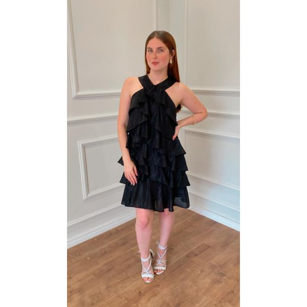 VESTIDO TULIPA DE BABADO - PRETO