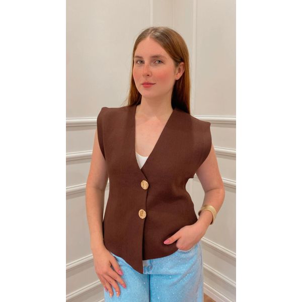 COLETE MODAL ÍRIS COM BOTÕES - MARROM