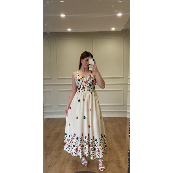  VESTIDO CAMÉLIA FLORIDO DE LINHO - CRU