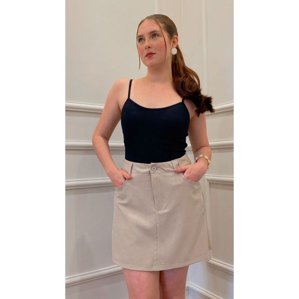 SHORT SAIA AMOREIRA DE BRILHO - BEGE