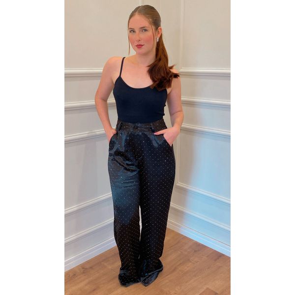CALÇA FLOR DE MAIO ACETINADA COM BRILHO - PRETO