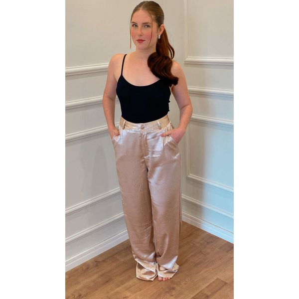 CALÇA FLOR DE MAIO ACETINADA COM BRILHO - ROSE