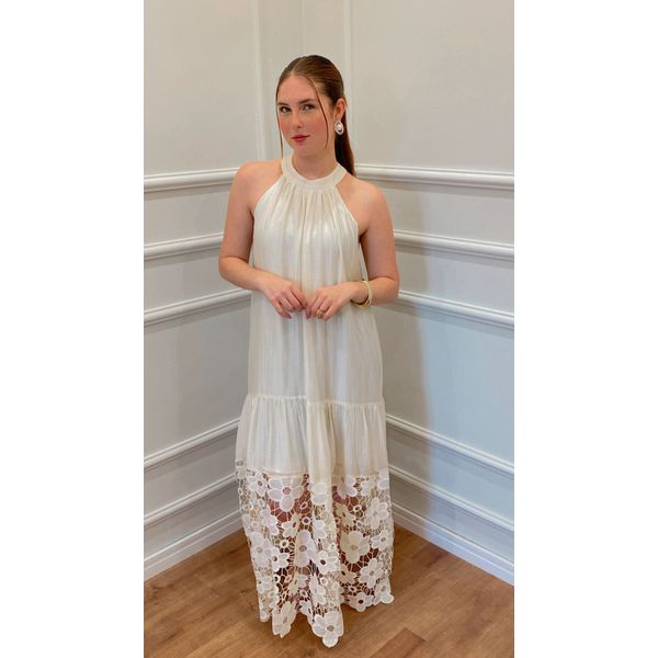 VESTIDO LARANJEIRA LONGO COM RENDA - CREME