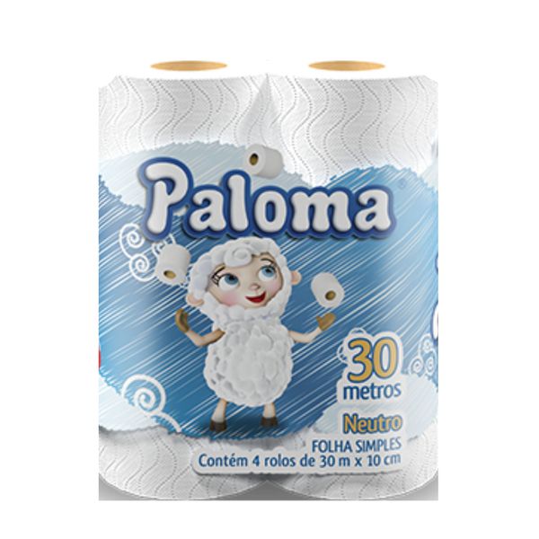 PAPEL HIGIENICO FOLHA SIMPLES PALOMA C/4 ROLOS DE 30M