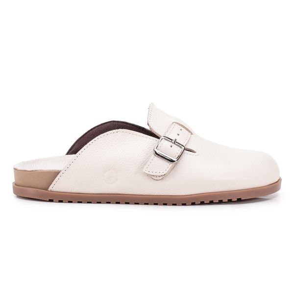Birken Amanay – Couro Off White com Tira Off White e Fivela Prateada