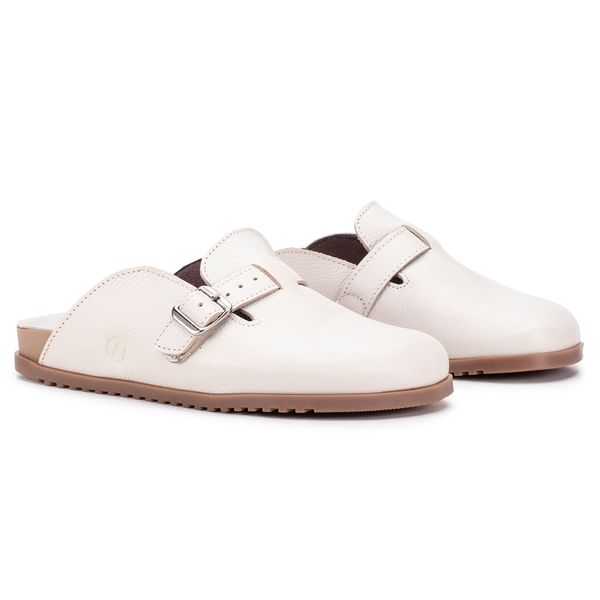Birken Amanay – Couro Off White com Tira Off White e Fivela Prateada