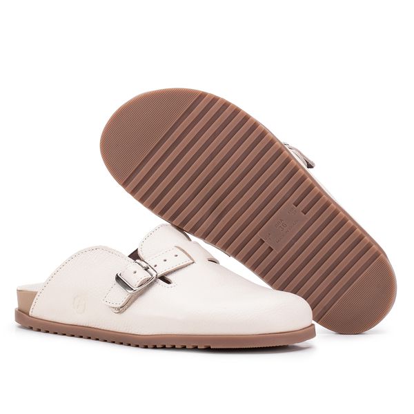 Birken Amanay – Couro Off White com Tira Off White e Fivela Prateada