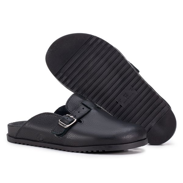 Birken Amanay – Couro Preto com Tira Preta e Fivela Prateada
