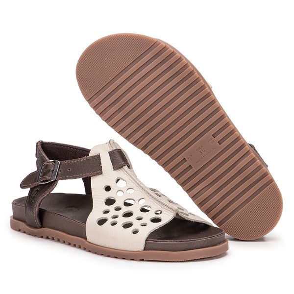 Sandália Birken Ingrid – Elegância Bicolor em Couro Café & Off White