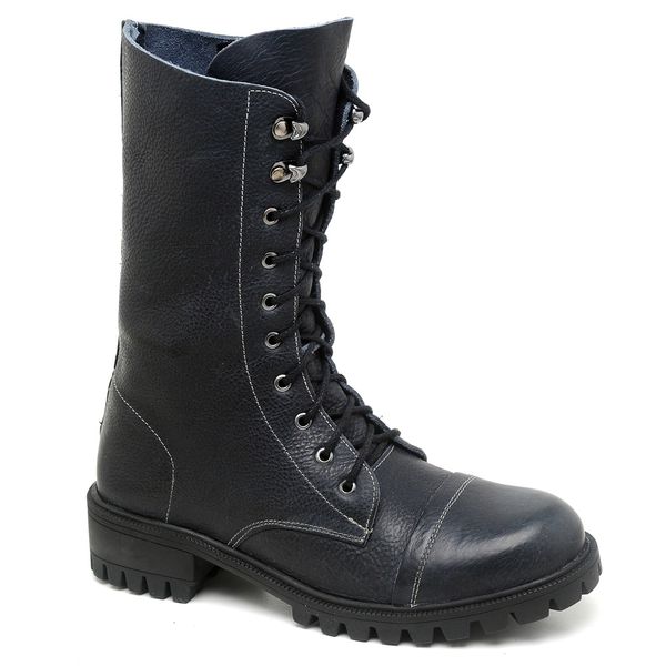 Bota Cano Alto Graxo Preto Com Sola De Borracha Preta
