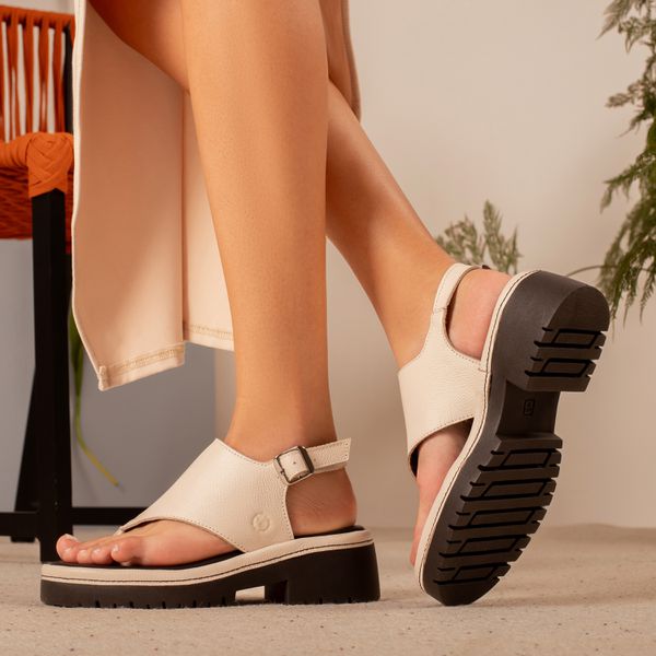 Sandália Plataforma Couro Legítimo Off White Essência