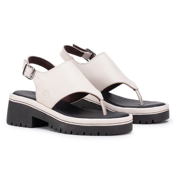 Sandália Plataforma Couro Legítimo Off White Essência