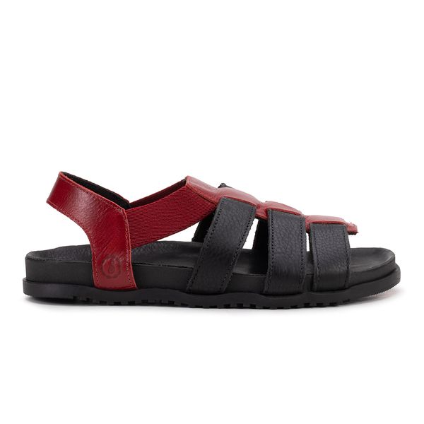 Sandália Torino Preto & Cereja em Couro Legítimo – Estilo Moderno e Conforto Atemporal