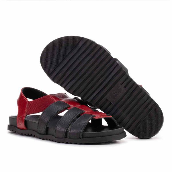 Sandália Torino Preto & Cereja em Couro Legítimo – Estilo Moderno e Conforto Atemporal