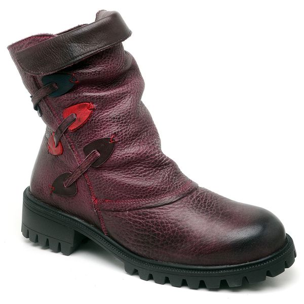 Bota Com Sola de Borracha Preto Em Couro Graxo Açai/Plume Jaboticaba/Plume Marinho/Plume Tomate