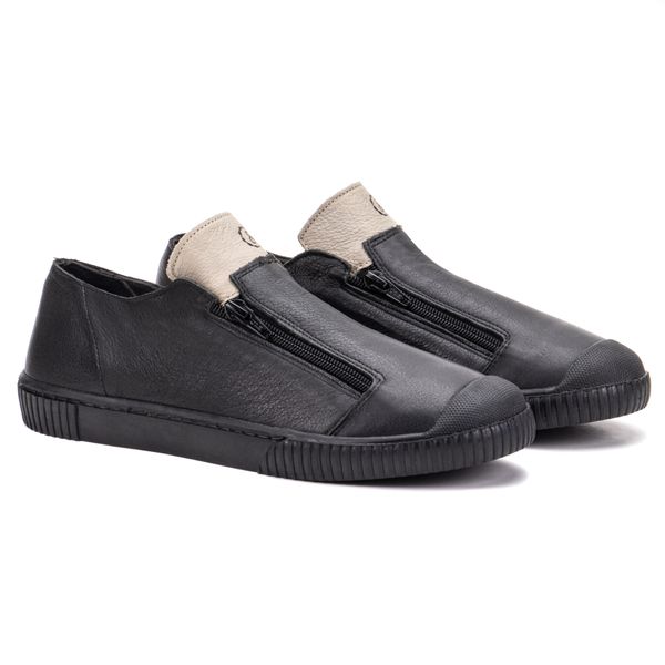 Tenis Em Couro Plume Preto/Off White