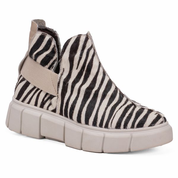 Tenis Em Pelo Zebra Com Elastico Off White E Sola De Borracha