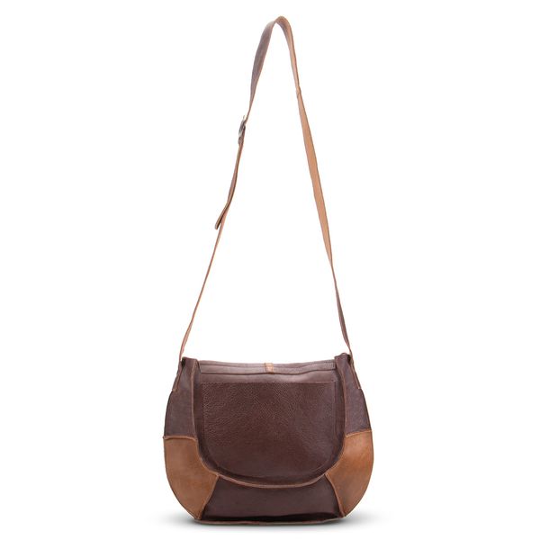Bolsa Feminina Em Couro Legitimo Graxo Café Com Conhaque Rustica