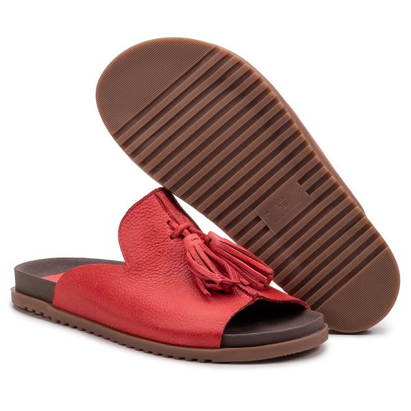 Birken Jasmine: Elegância em Couro Vermelho com Franjinhas e Sola Redonda Marrom