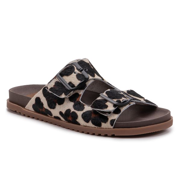 Birken Amélia em Pele de Onça com Sola Redonda Marrom: Estilo Selvagem e Conforto