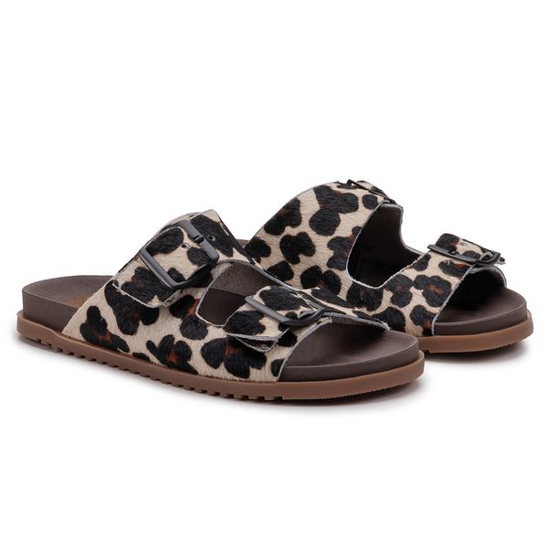 Birken Amélia em Pele de Onça com Sola Redonda Marrom: Estilo Selvagem e Conforto