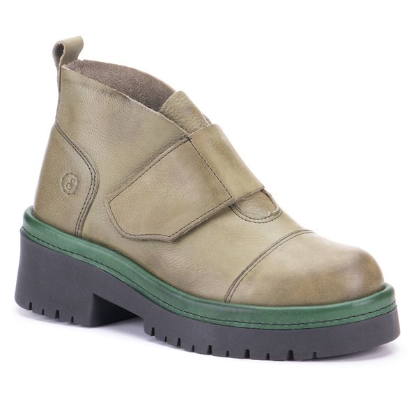 Bota Cano Médio Sinka com Velcro em Couro Verde e Sola Alta Preta