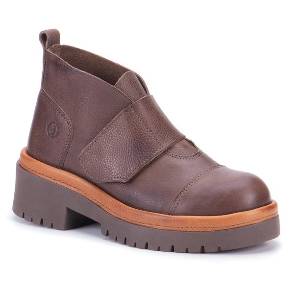 Bota Cano Médio Sinka com Velcro em Couro Telha e Sola Alta Café