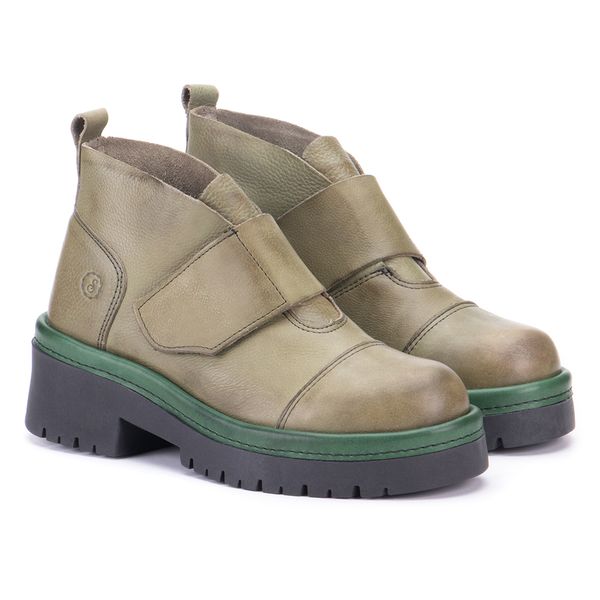 Bota Cano Médio Sinka com Velcro em Couro Verde e Sola Alta Preta