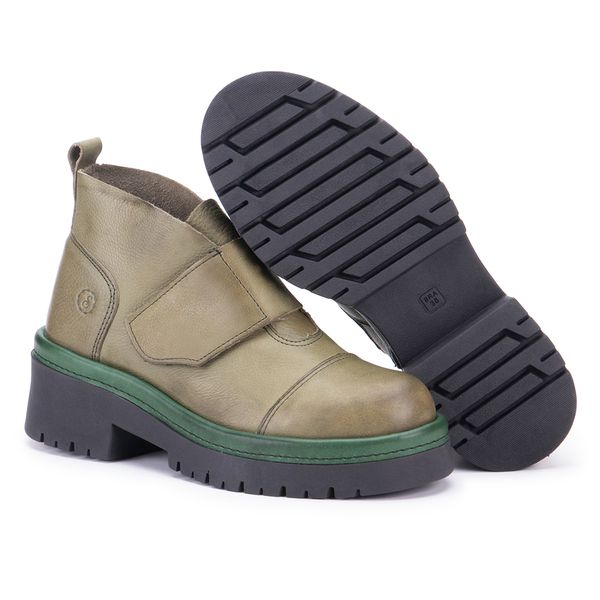 Bota Cano Médio Sinka com Velcro em Couro Verde e Sola Alta Preta