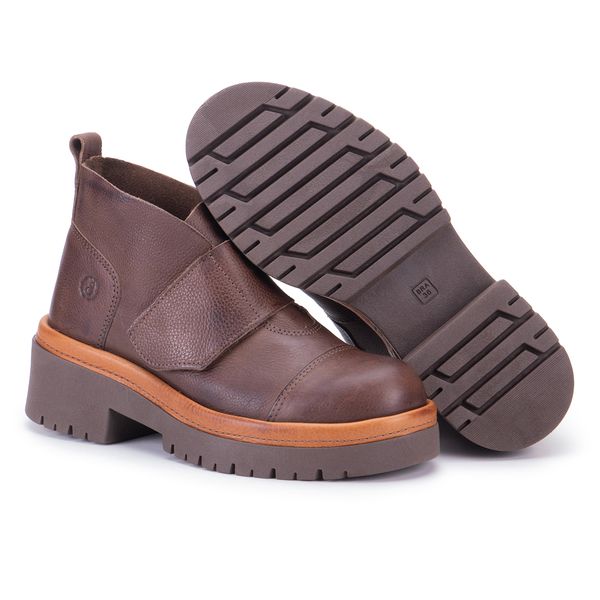 Bota Cano Médio Sinka com Velcro em Couro Telha e Sola Alta Café