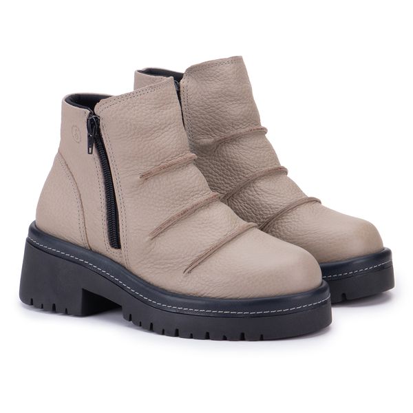 Bota Tatun Off White com Zíper Preto e Sola Alta Preta
