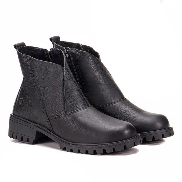 Bota Roses Cano Médio Em Couro Graxo Preto Com Sola De Borracha Preta