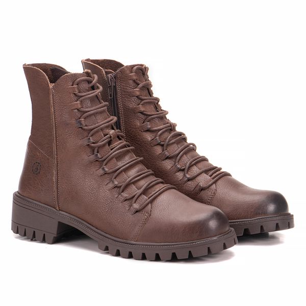 Bota Alicia Em Couro Graxo Cafe Com Sola de Borracha Cafe