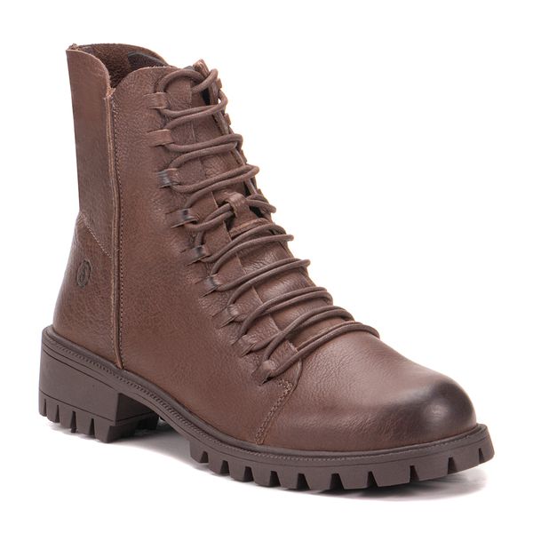Bota Alicia Em Couro Graxo Cafe Com Sola de Borracha Cafe