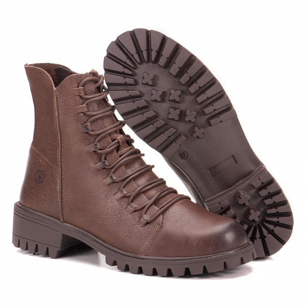 Bota Alicia Em Couro Graxo Cafe Com Sola de Borracha Cafe