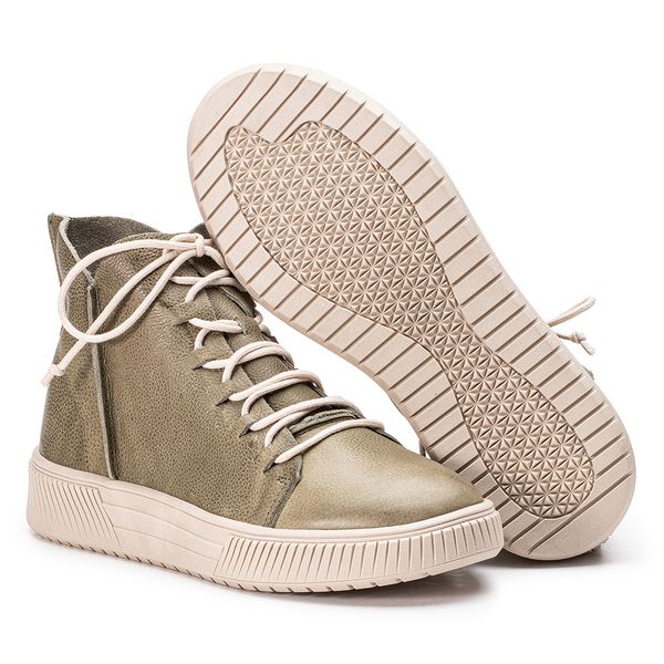 Tenis Cindy: Cano Medio Em Couro Na Cor Grafite Com Atacador Off White e Solado Branco