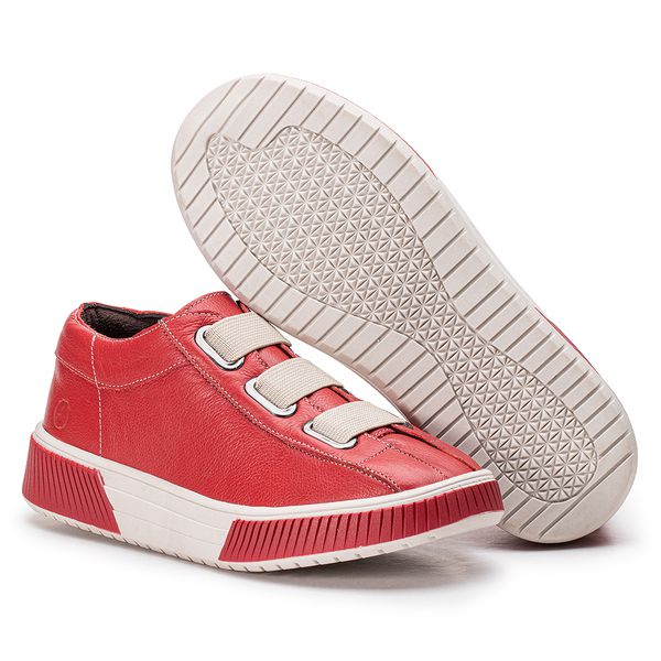 Tenis Teodora: Em Couro Na Cor Tomate e Elastico Cinza E Solado Vermelho