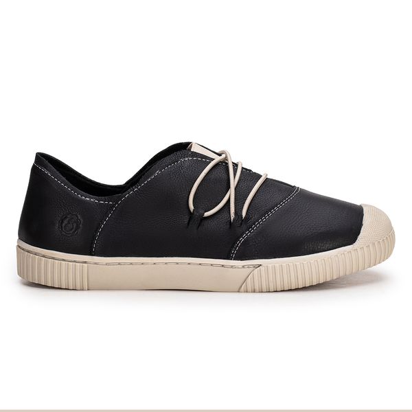 Tênis Diana em Couro Preto com Elástico e Sola Off White