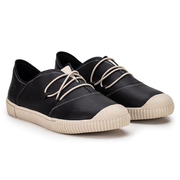 Tênis Diana em Couro Preto com Elástico e Sola Off White