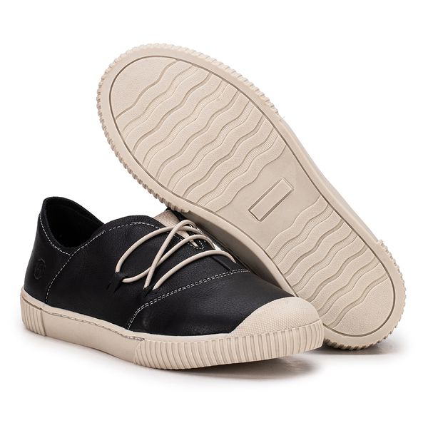 Tênis Diana em Couro Preto com Elástico e Sola Off White