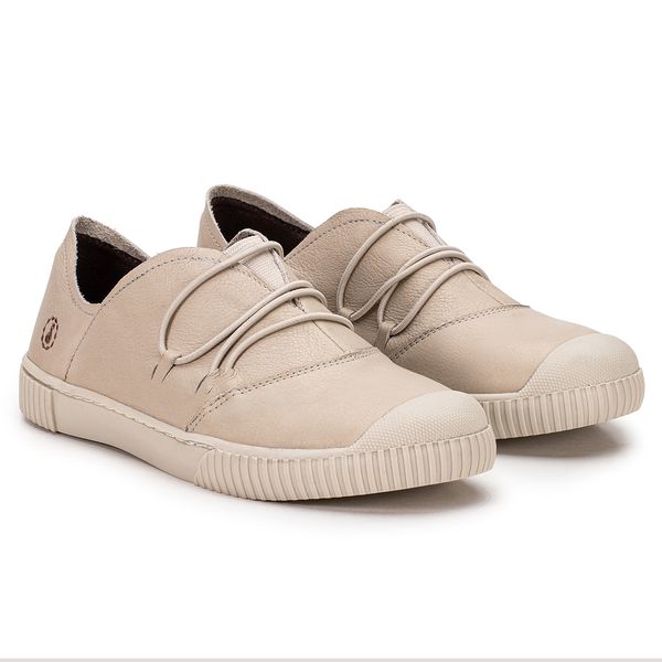 Tênis Diana em Couro Off White com Elástico e Sola Off White