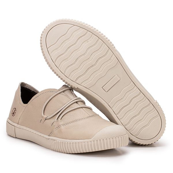 Tênis Diana em Couro Off White com Elástico e Sola Off White