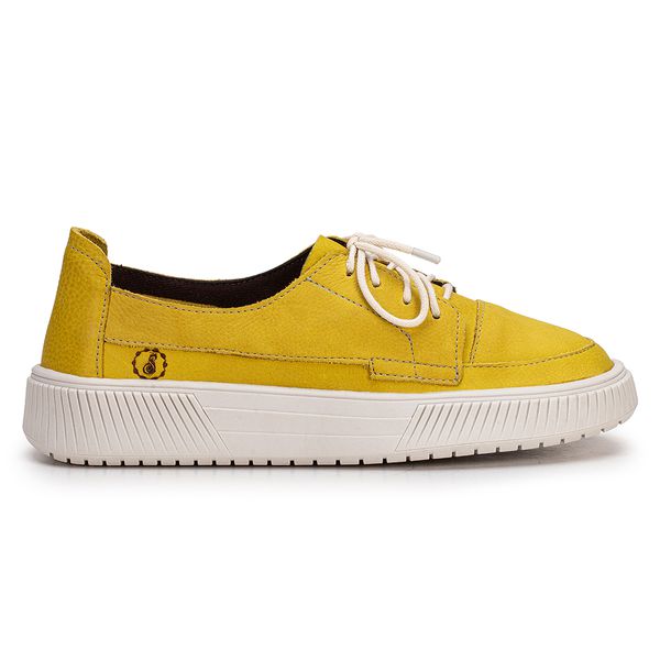 Tênis Zoe Em Couro Citrino Com Cadarço e Sola Off White