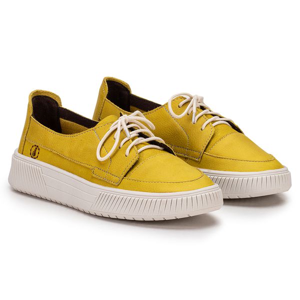 Tênis Zoe Em Couro Citrino Com Cadarço e Sola Off White