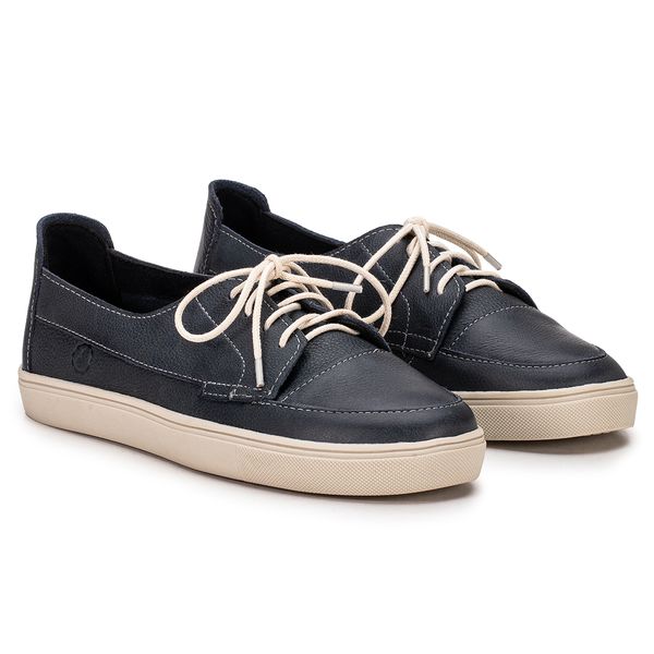 Tênis Zoe Em Couro Marinho Com Cadarço e Sola Off White