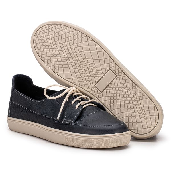 Tênis Zoe Em Couro Marinho Com Cadarço e Sola Off White