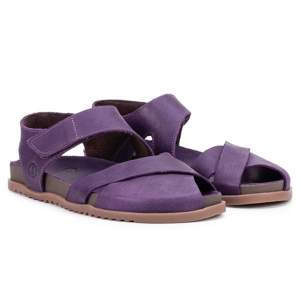 Sandália Birken Astrid com Velcro Traseiro e Frente Trançada – Couro Açaí