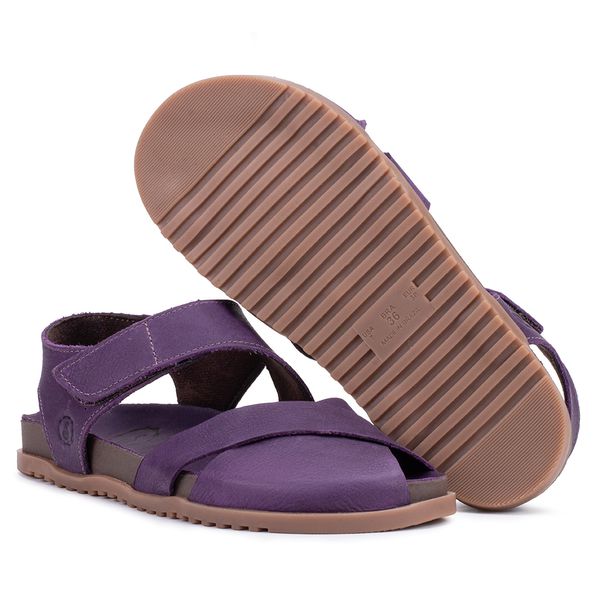 Sandália Birken Astrid com Velcro Traseiro e Frente Trançada – Couro Açaí