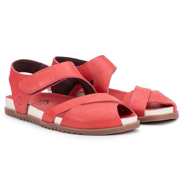 Sandália Birken Astrid com Velcro Traseiro e Frente Trançada – Couro Tomate