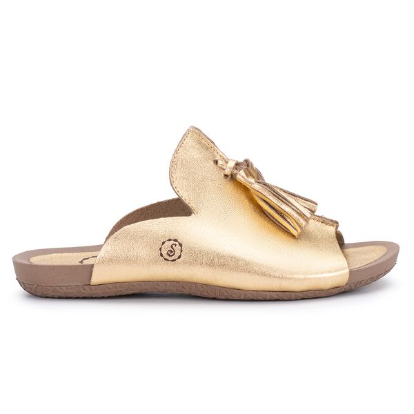 Birken Jasmine em Couro Ouro com Franjas e Palmilha Comfort Anatômica